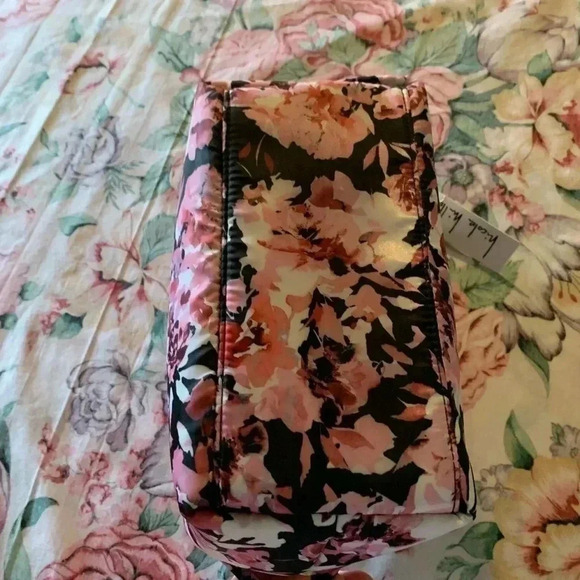 Nicole Miller pink Flower Pattern with black Background Travel Bag - Picture 5 of 6